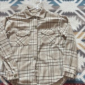 Casual Beige Plaid Button Down Shirt for Women